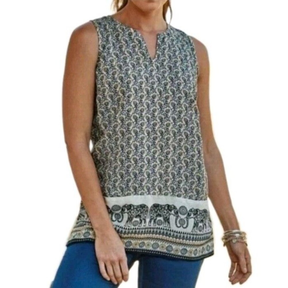 J.Jill Love Linen Elephant Sleeveless Tunic Top Women's Size Large